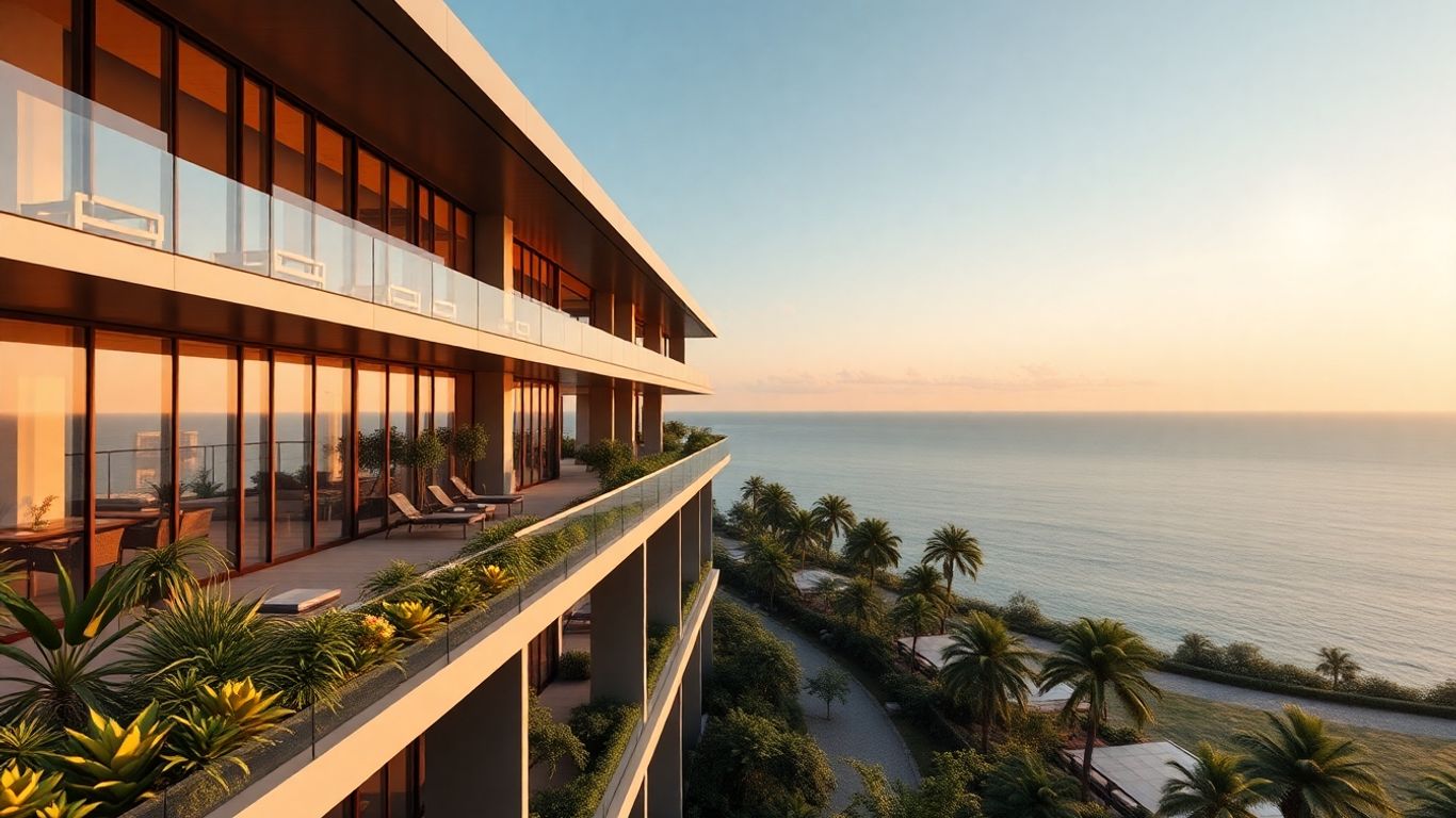 Modern luxury apartment building by the coast